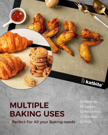 Katbite Silicone Baking Mat 3PCS 11.6 in x 16.5 in Reusable & Nonstick Bakeware Mats,Black