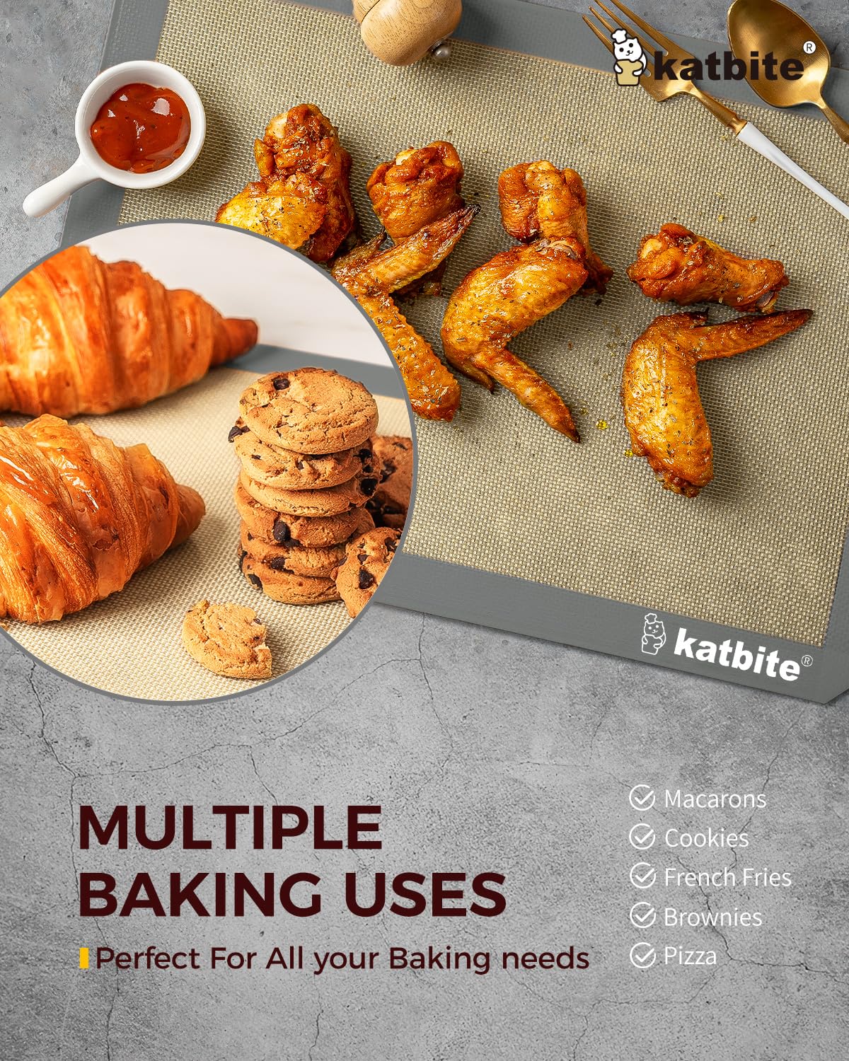 Katbite Grey Silicone Baking Mat Set