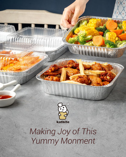 Katbite 8x8 inch (20 Packs) Disposable Aluminum Foil Pans With With Clear Lids Foil Baking Pans Square Aluminum Baking Pans