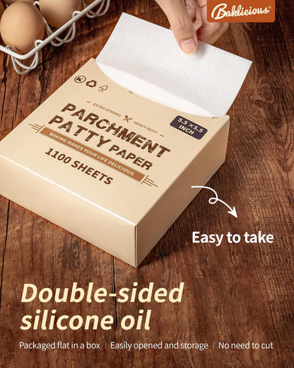 Baklicious Parchment Paper Sheets, 1100 Count, 5.5 Inch Pre-Cut Square, Non-Stick Greaseproof, 1 Pack