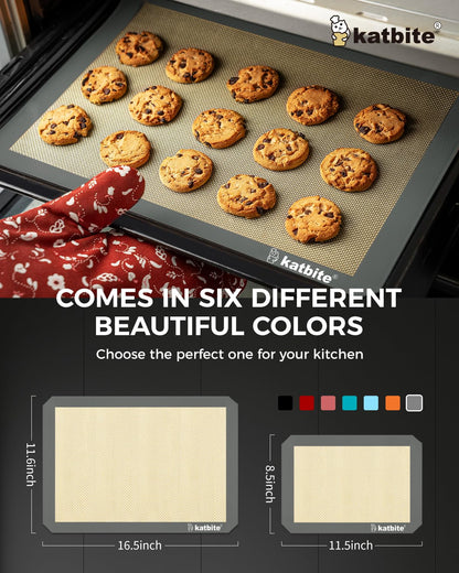 Katbite Silicone Baking Mat Set 11.6 in x 16.5 in Reusable & Nonstick Bakeware Liners 3 Pieces