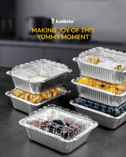 Katbite 100 Count 1 Lb/16 Oz Aluminum Pans (5" X 4"), Mini Aluminum Pans With Lids, Disposable Aluminum Foil Pans