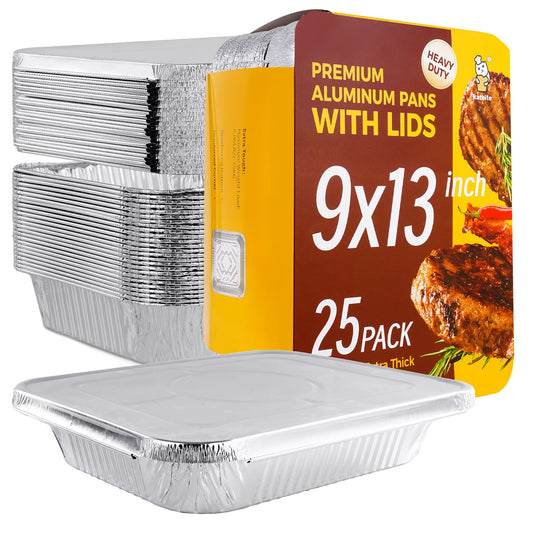 Katbite 9x13 Disposable Aluminum Foil Pans With Lids(25 Packs)Foil Baking Pans Rectangular Aluminum Foil Baking Pans