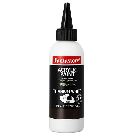 Fantastory Professional Titanium White Acrylic Paint (150ml/5oz) - Ultra High Coverage with Precision Color Accuracy, Artist-Grade Formula for Canvas/Wood/Clay/Fabric/Ceramic
