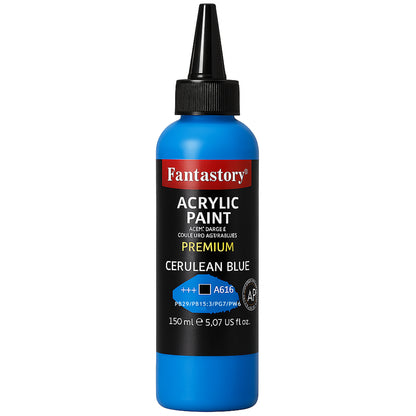Fantastory Professional Deep Hue Acrylic - Blue (150ml/5oz) - Extreme Coverage + Precise Color Matching, Recommended by Professionals for Canvas/Wood/Clay/Fabric/Ceramic